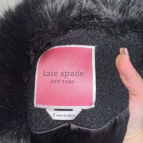 Kate Spade Faux Fur Lapel Coat Wool/Alpaca Blend Black Size US 2 - Picture 4 of 11